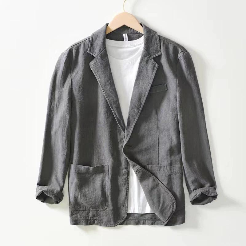 Herrenanzug Casual Einlagige Jacke Unifarben Baumwolle Leinen Casual Mode Herrenoberteil 3XL dunkelgrau