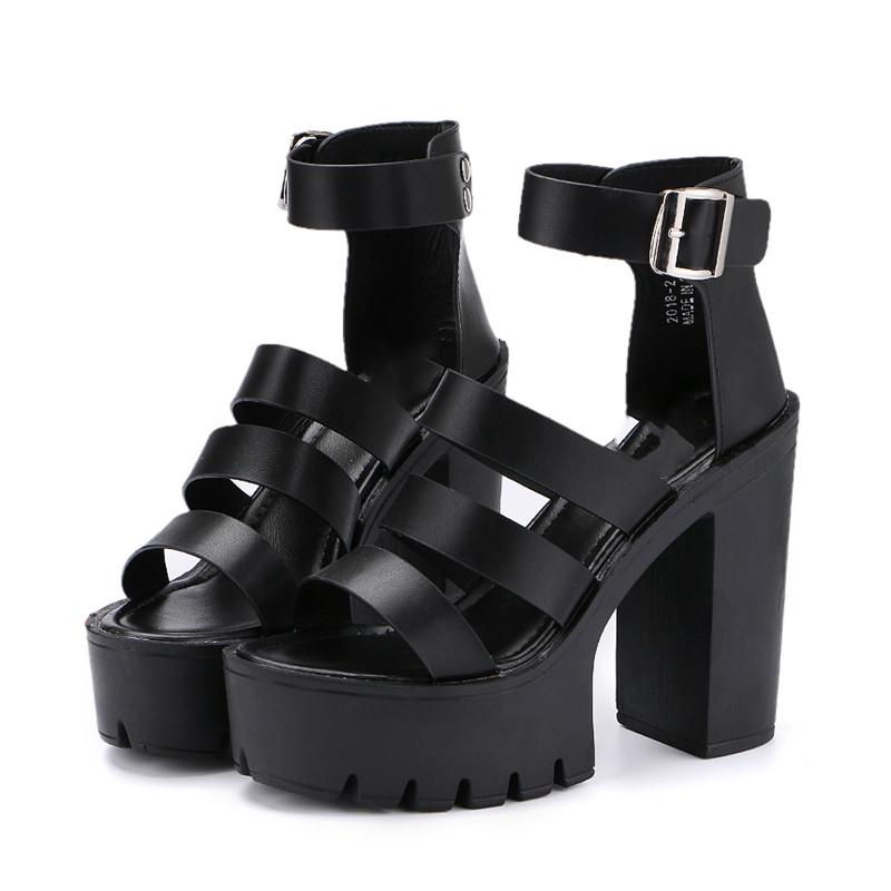 Plus Größe 41 42 Sommer Schuhe Frauen Weiß Offene spitze Taste Gürtel Starke Ferse Zwängt Plattform Schuhe Modische Casual Sandalen weibliche Schuhe 42 schwarz