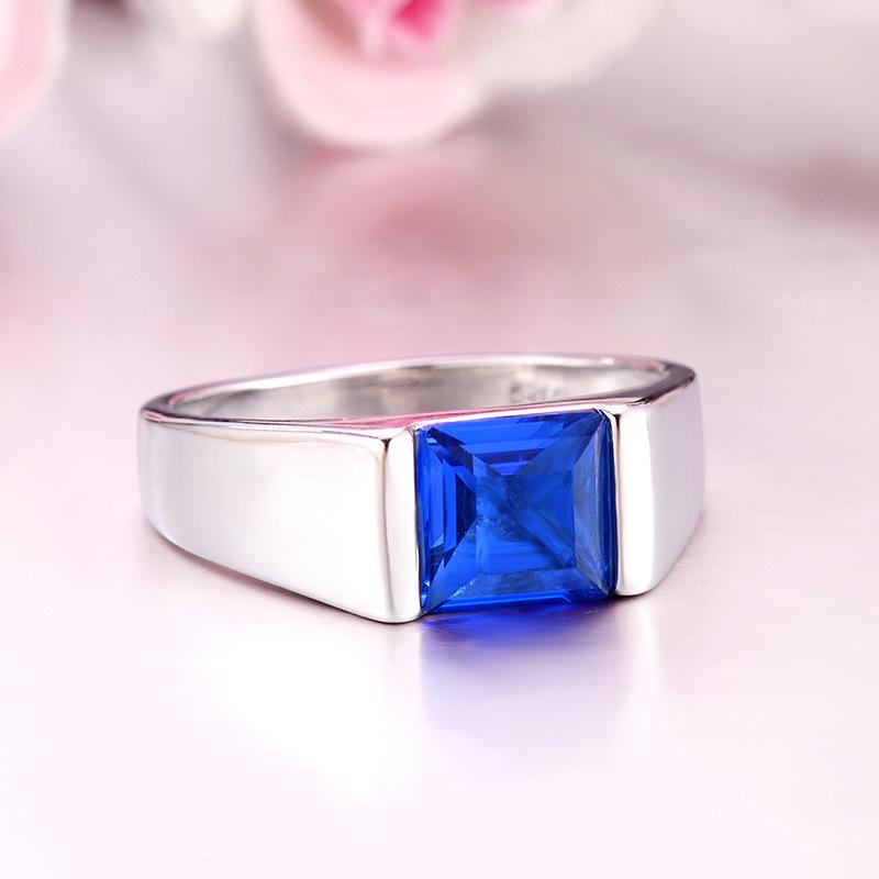 Hochwertige blaue Kristall Verlobungsringe Atmosphärische Mode Blauer Zirkon Einlege-Ring Herrenschmuck 11 gray