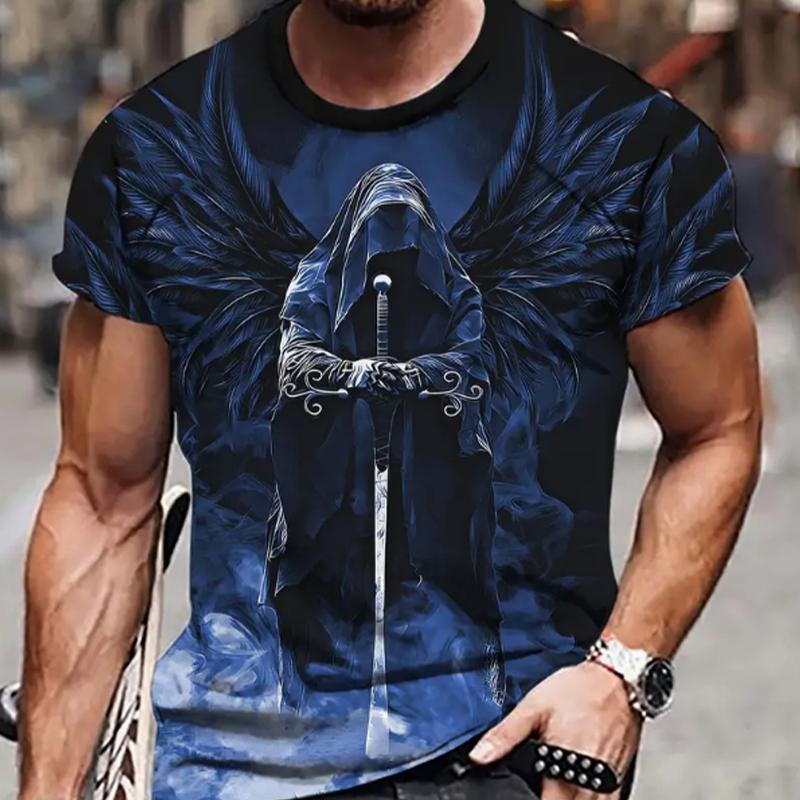 Neues Sommer-T-Shirt für Herrenmode mit Engelsritter-Print für Herren 3XL blau