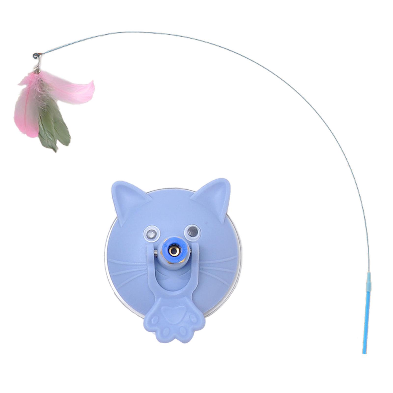 Interaktives Saugnapf-Katzen-Teasing-Stick-Spielzeug für Katzen im Innenbereich, Federstab, Jagdruten-Spielzeug, Katzen-Teasing-Zubehör blau