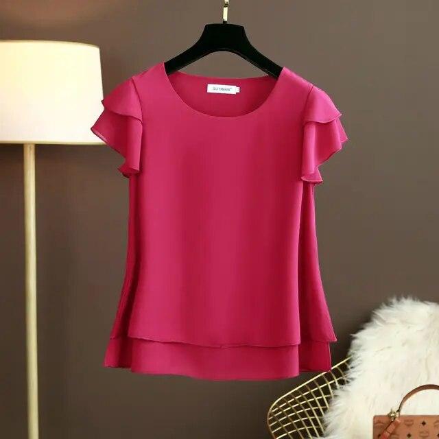 Sommer Übergroße lockere und dünne lässige Bluse Top Kurzarm Chiffon Top Weiße Bluse Grüne Damen Tops XL violett