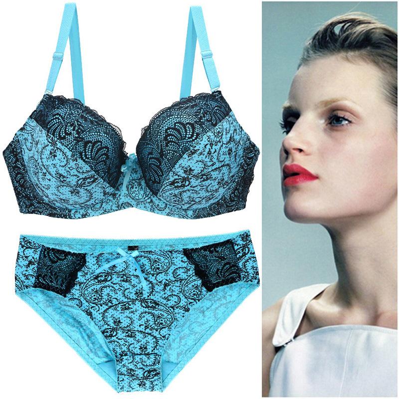 Sexy Unterwäsche große Größe große Brust kleiner Spitzen-BH BH Unterwäsche beliebt 95E blau