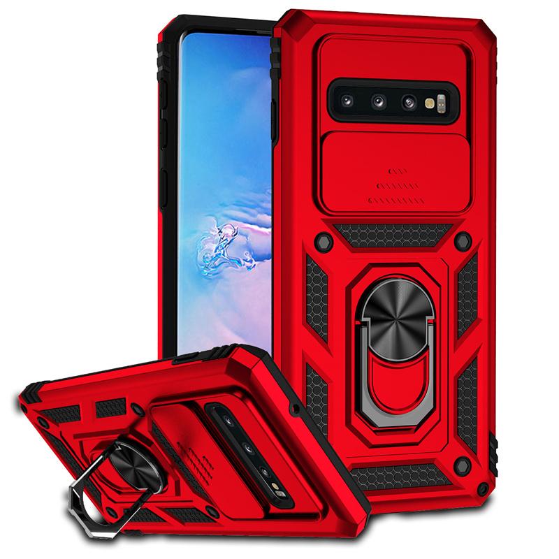 Für Samsung Galaxy S10 S10 Plus Hülle Stoßfeste Panzerfolie Kameraschutzhülle für Samsung S10 S10+Plus Ringhalterabdeckung For Samsung S10 rot