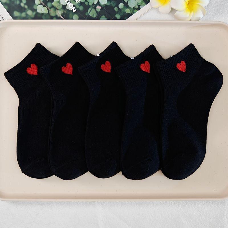 5 Paar Socken Baumwolle Kurze Socken Harajuku Neuheit Liebesherz Muster Socken Hip Hop Einfarbig Niedliche Socken Schwarz Weiß Socken Socken one size schwarz