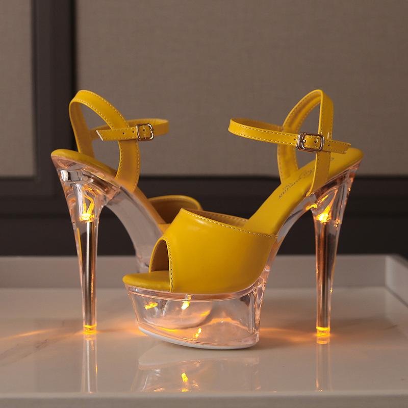 High Heel 15CM Nachtclub High Heels Sandalen Damenschuhe Leuchtende Laufsteg Pole Dance Schuhe Wasser LFD-190-A53 40 gelb