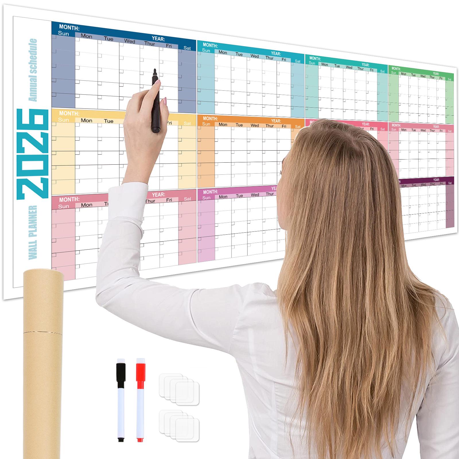 2026 Englischer Radierbarer Wandkalender - Super Großer Terminplaner mit Stift 2026
