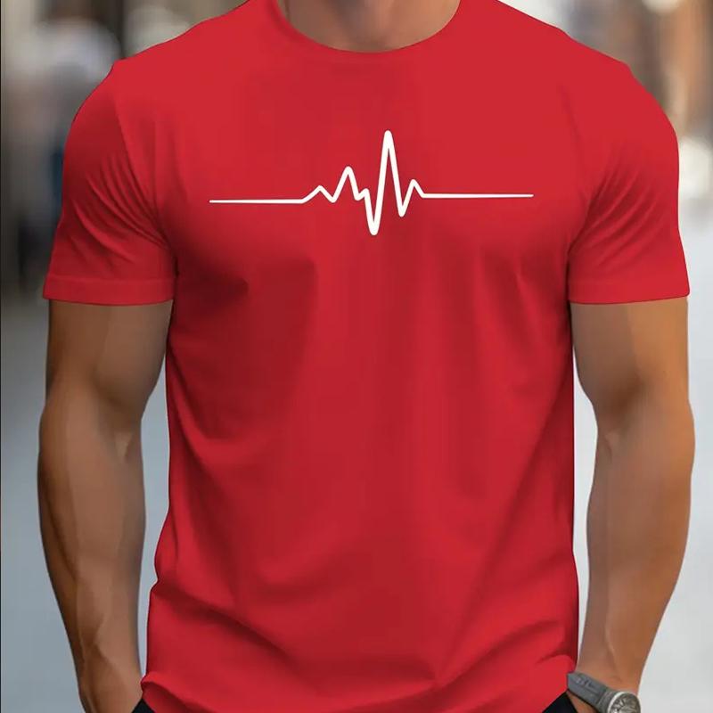 Neues Sommer Herrenmode T-Shirt Persönlichkeit Herzschlag Gedrucktes Herren T-Shirt Top XL rot