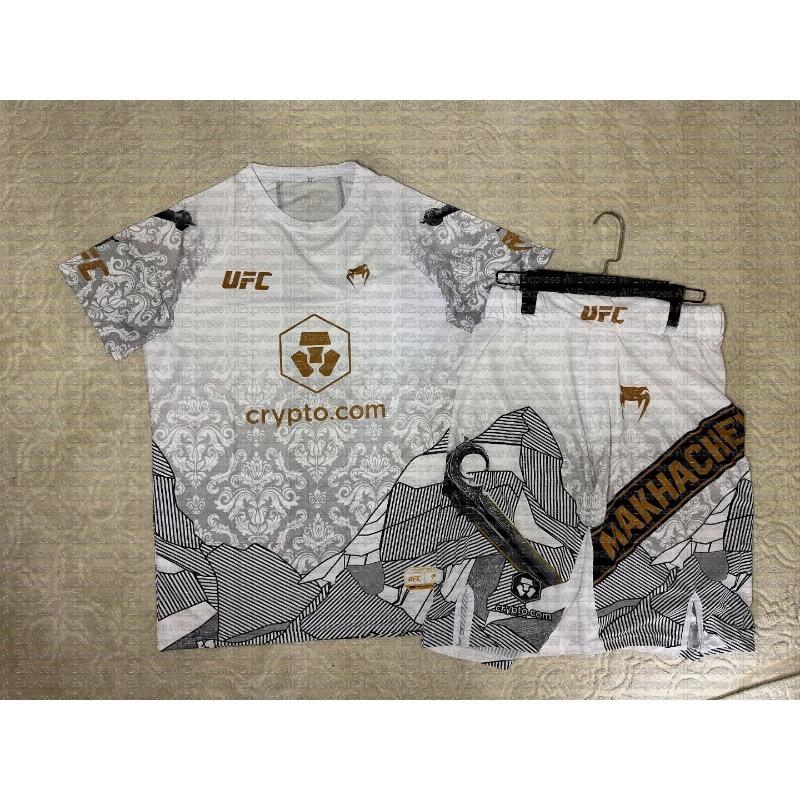 Khamzat Chimaev Herren MMA Boxen Kampf Sportbekleidungsset Atmungsaktives T-Shirt und Shorts für Ringen Laufen Schweißabsorption XS gray