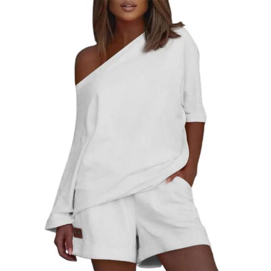 Sommer-Top-Set, beliebtes einfarbiges, übergroßes Damen-Shorts-Set, helles Damen-Trainingsanzug-Set, Damen-Shorts-Set für zu Hause XL weiß
