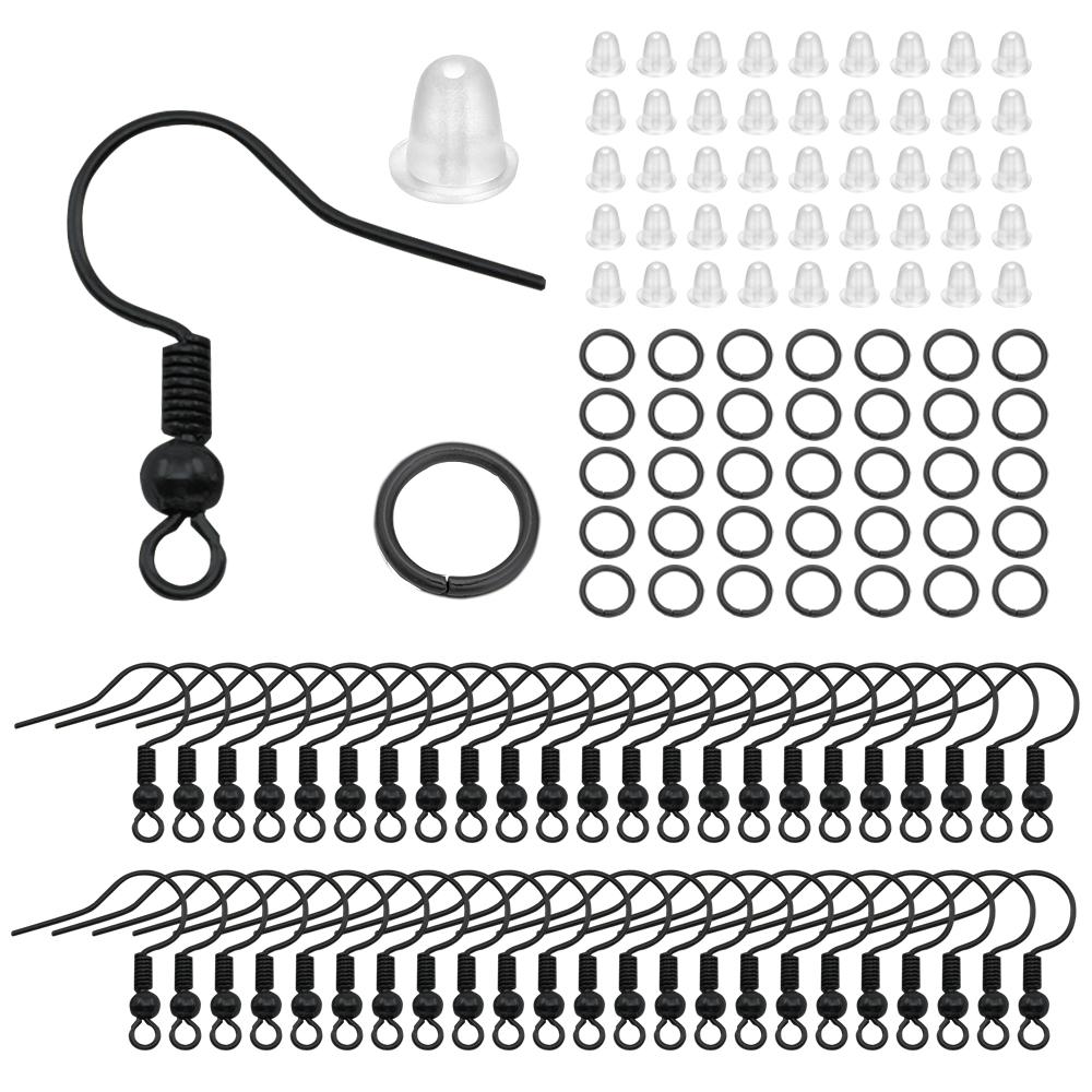 300-teiliges Ohrringe-Set, Ohrringhaken, offene Biegeringe, Ohrstöpsel, verbindet für DIY-Schmuckherstellung, Zubehör, Zubehör Black 300pcs