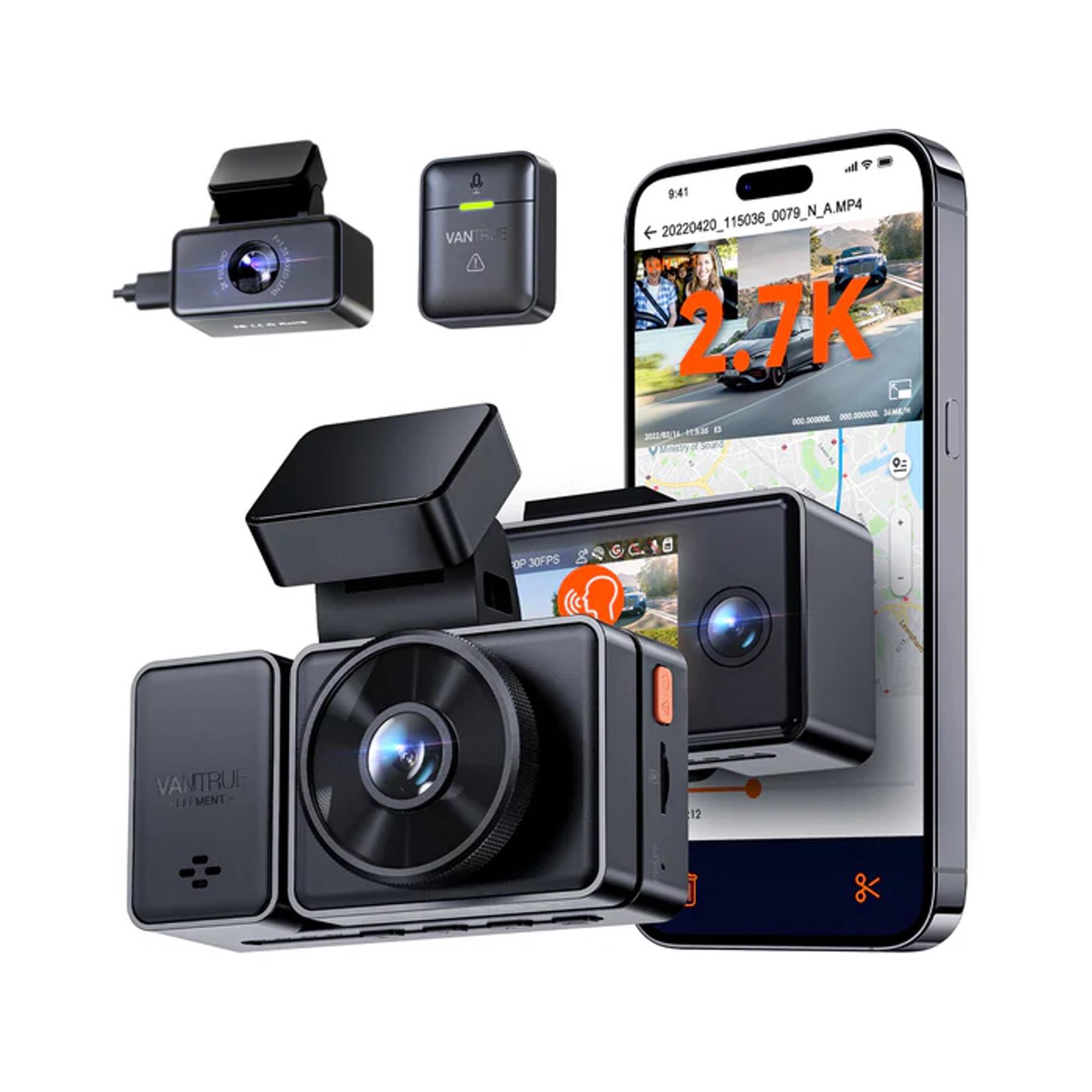 VANTRUE E3 3-Kanal 2.7K WiFi Dashcam – mit GPS, Sprachsteuerung, STARVIS Sensor, Infrarot-Nachtsicht, 24-Stunden Puffer-Parkmodus