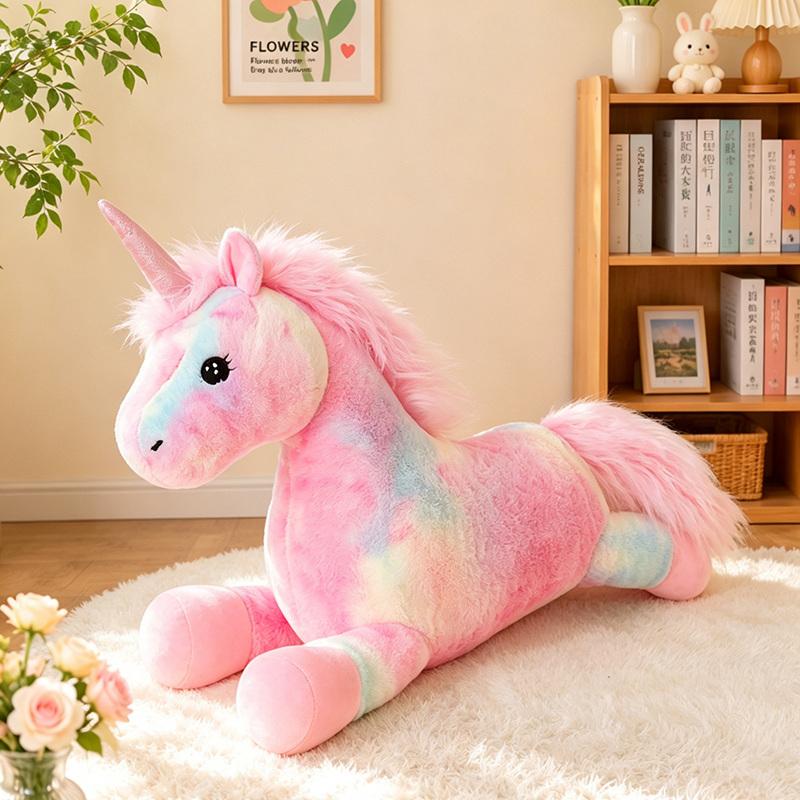 70cm Großformatige Simulations-Einhorn-Plüschtier Buntes Traum-Einhorn Plüschpuppe Schlafbegleiter Kuschelkissen Kinder Mädchen Geburtstagsgeschenk 70cm white
