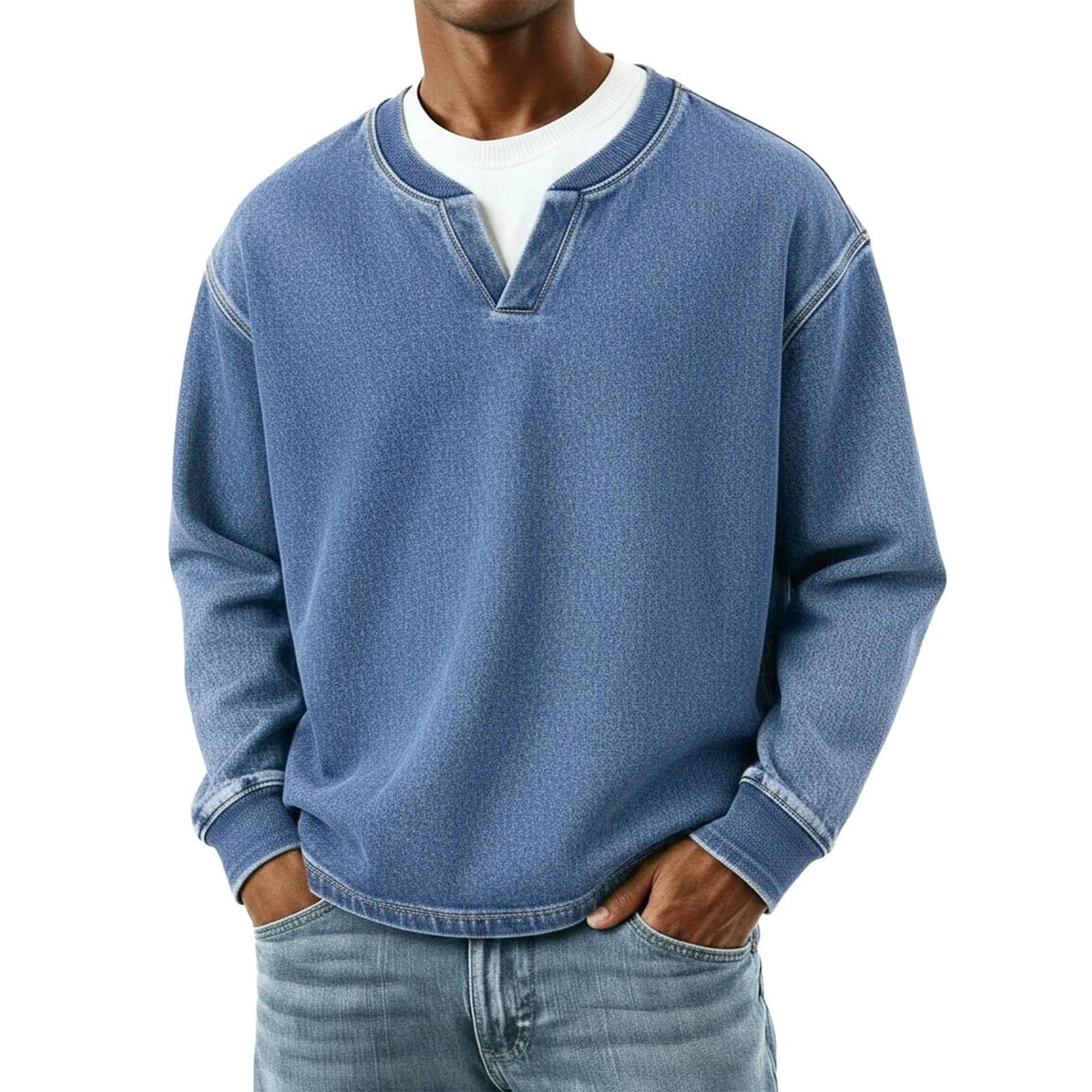 Herrenmode Einfarbig Rundhals Langarm Lässig Mode Vielseitiges Langarm Lockeres T-Shirt Top XXL blau