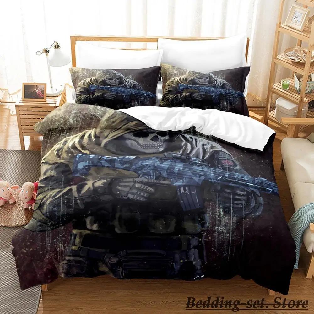 Spiel Call of Duty Simon Ghost Riley Bettwäsche-Set Cartoon Anime Dreiteiliges Set Erwachsene Kinder Schlafzimmer Bettbezug-Sets 3D-Schießspiel US Queen 228x228cm