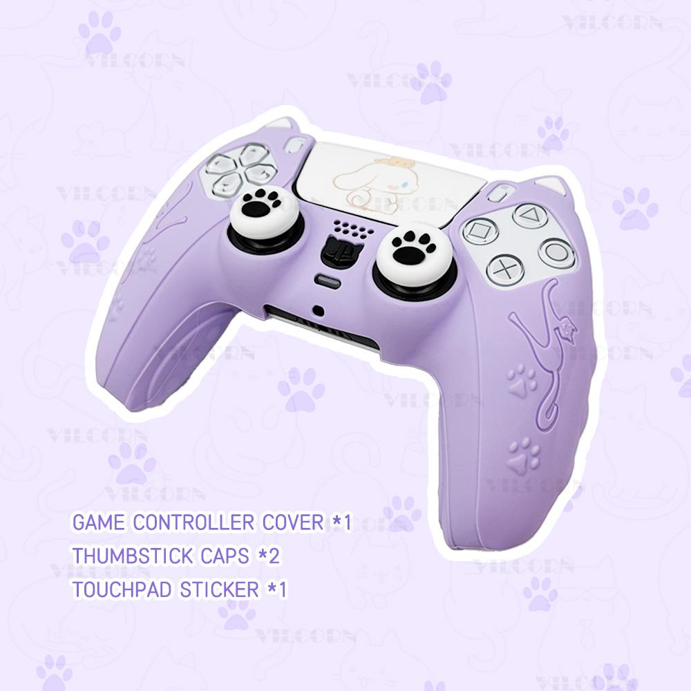 Silikonhülle Set für PS5 Controller Rutschfest Staubdicht Schutzhülle Abdeckung mit Daumengriffkappen Controller Skin Katzenpfote Aufkleber