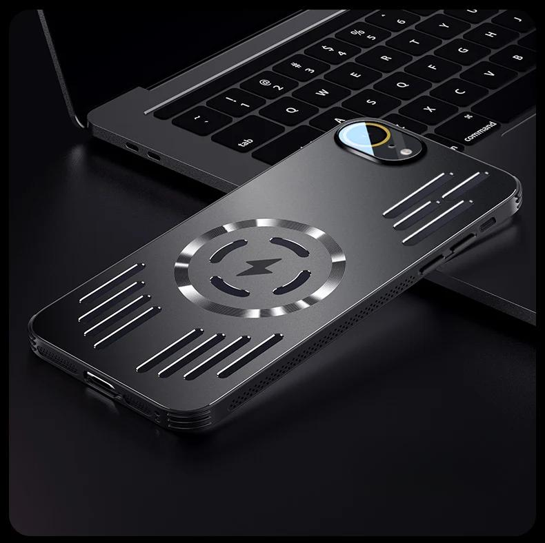 Hülle für iPhone 16e Metall Wärmeableitung Stoßfest Magnetische Hülle für iPhone 16 E 15 14 Plus 13 12 Pro Max Magsafe Aluminiumlegierung Hartschale iPhone 16e schwarz