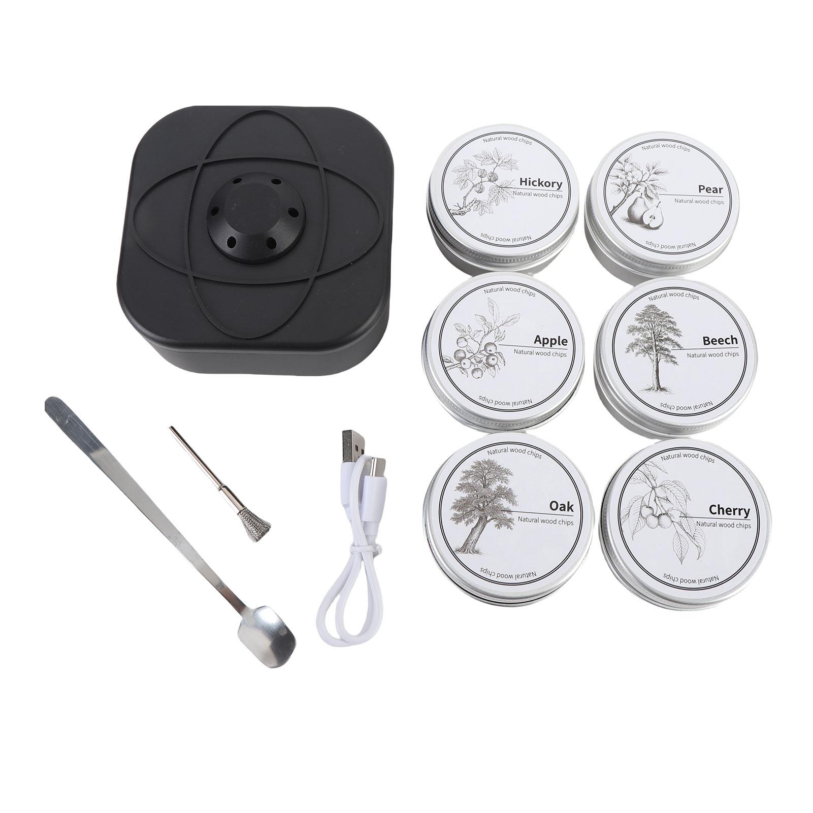 Elektrisches Whiskey-Räucherset mit 6 Holzchips Wiederaufladbarer Cocktail-Räucheraufsatz Getränke-Räucherset