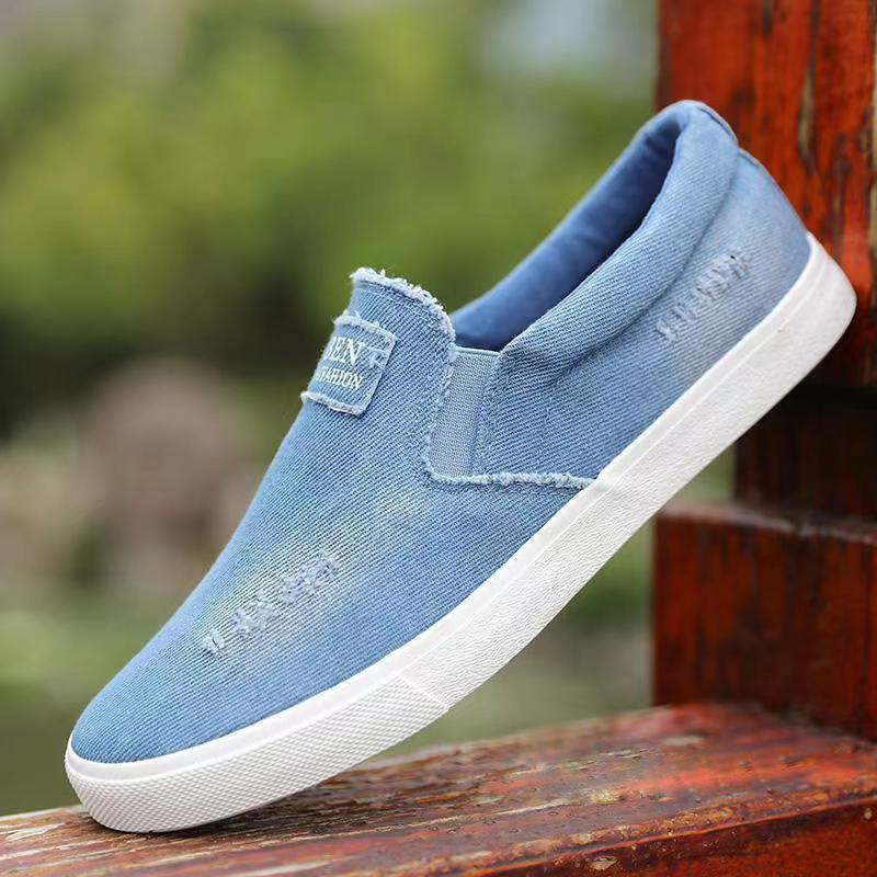 Herrenschuhe mit Sehnensohle, große einstufige, atmungsaktive Sommerschuhe aus Segeltuch für Herren, lässige alte Peking-Stoffschuhe 46 hellblaue