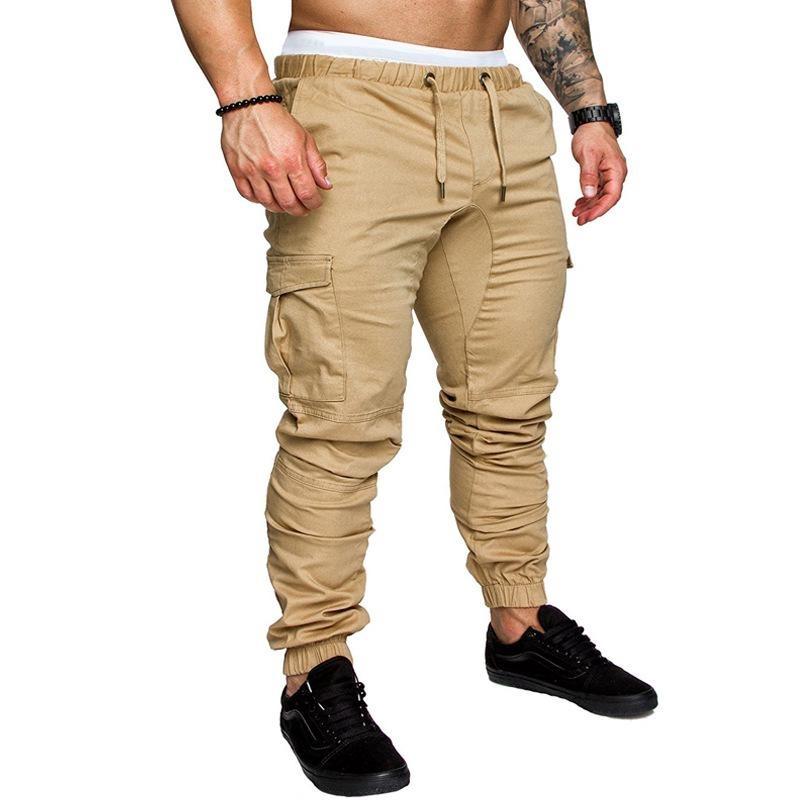 Herren Multi-Taschen Cargo-Taschen Sweatpants Lässige Lockere Passform Hosen Einfarbig Sport Kordelzug Hosen Übergröße XL khaki