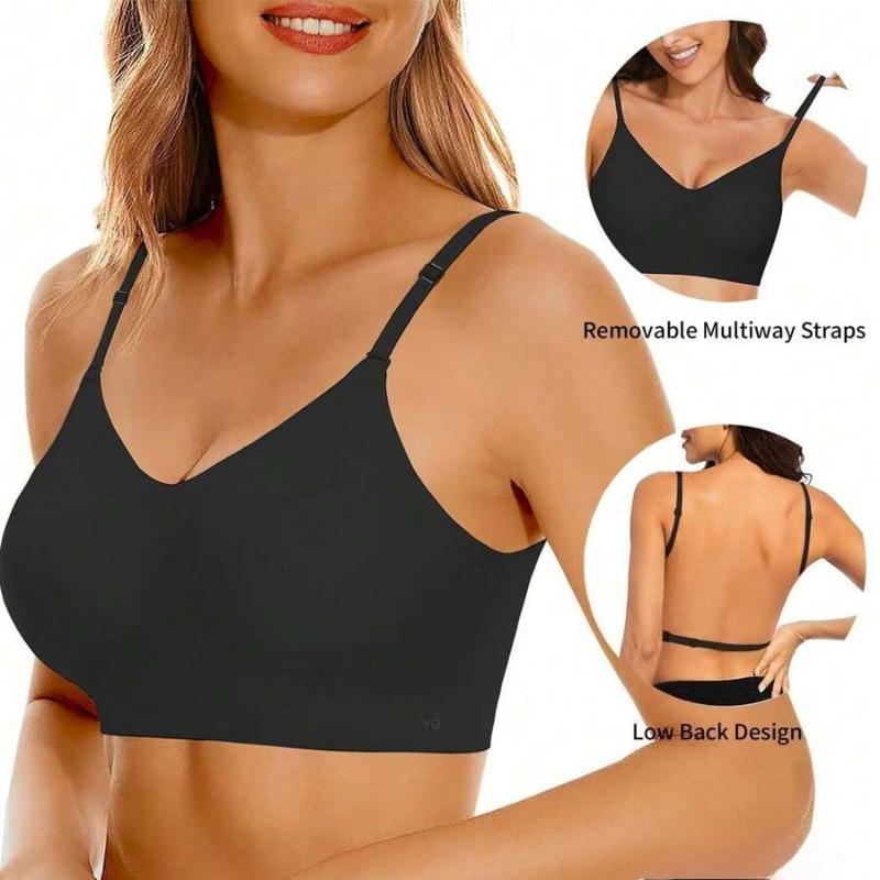 Damen 3-Wege-Wandelbarer kabelloser BH, Nahtloses Push-Up-Bralette mit niedrigem Rücken und verstellbaren Trägern, Herausnehmbare Polster für rückenfreie Kleider L schwarz