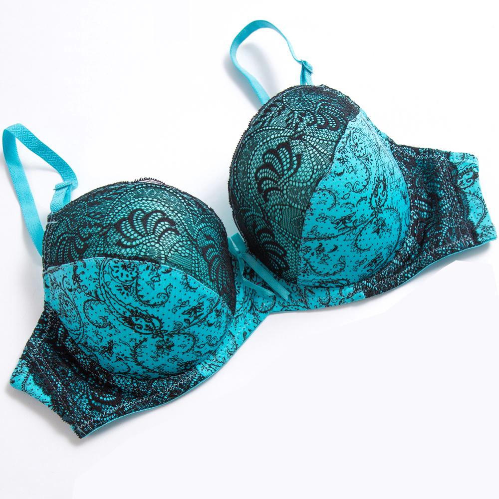Spitzen-BHs für Frauen, Übergröße, BH, Druck, florales Plunge-Bralette, sexy Dessous, Bügel-BH 40DDD blau