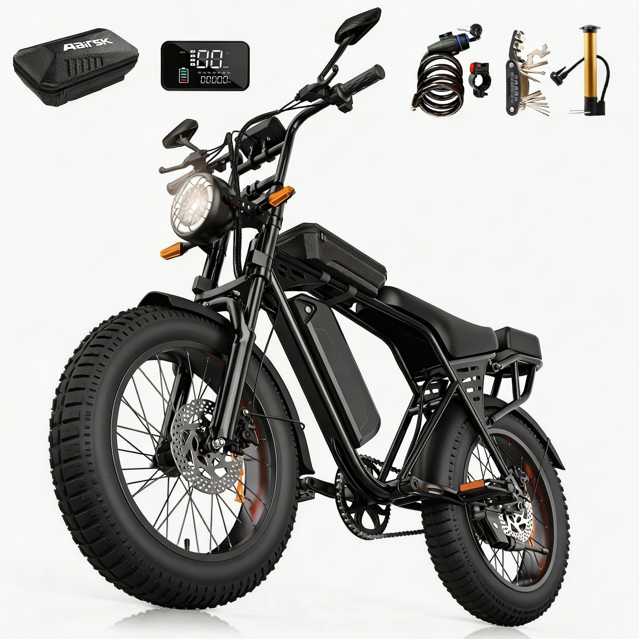 Aairsk Elektrisches Fahrrad für Erwachsene, 20x4  Fat Tire, 48V 15Ah Abnehmbarer Akku, 25km/h E-Mountainbike NFC schwarz