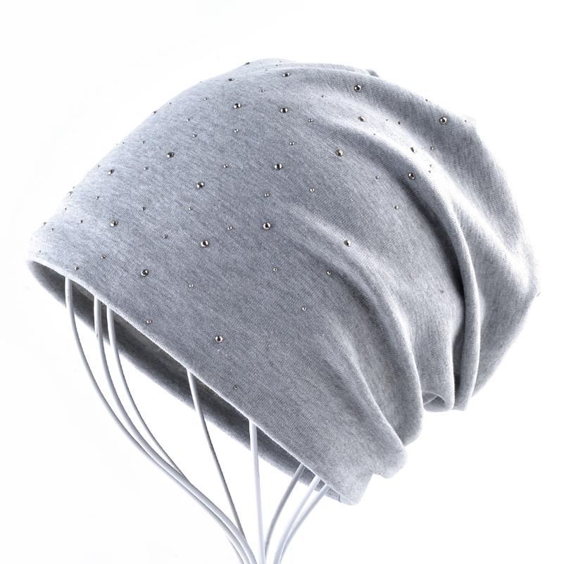 Mode Strass Mützen Frauen Frühling Herbst Einfarbig Beanie Cap Damen Baumwolle Weiche Hüte Weibliche 56-59cm