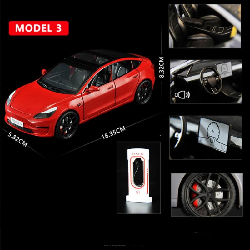 Neue Simulation 1:24 Tesla Modellautos Spielzeug Legierung Druckguss Metall Fahrzeugmodell mit Ton und Licht Kinder Jungen Spielzeug Trendy Geschenk Sammlung Ornamente rot