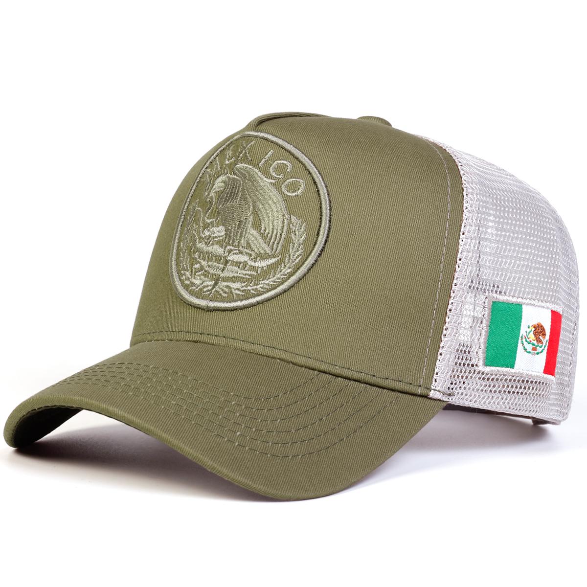 Herren Mexiko Flagge Bestickte Camouflage Baseballkappe Mesh Hut Outdoor Verstellbar Sonnenschutz Freizeit Hut Frühling Herbst Reise Tourismus Strandurlaub grün/grau