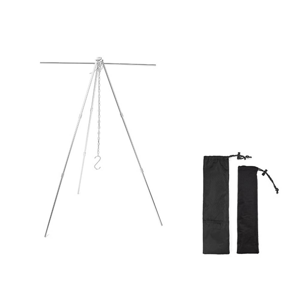 Outdoor Tragbare Aluminium Legierung Hung Stativ Camping Picknick Topf Hing Rack Set Ausziehbarer Topf Halter S silber
