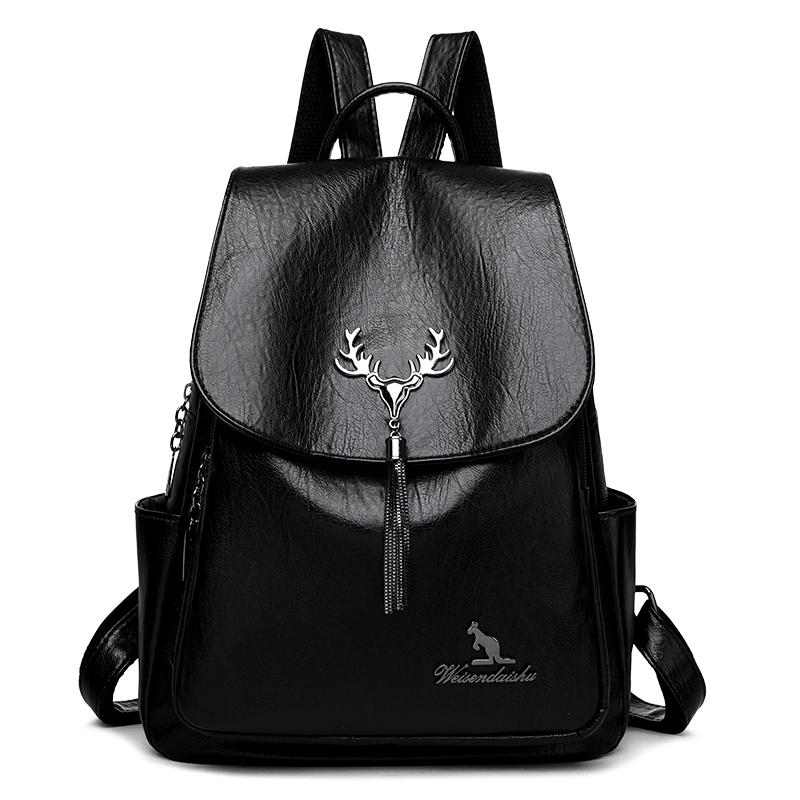 Damen Rucksack Große Kapazität Reise Weicher Leder Rucksack Mutter Tasche schwarz