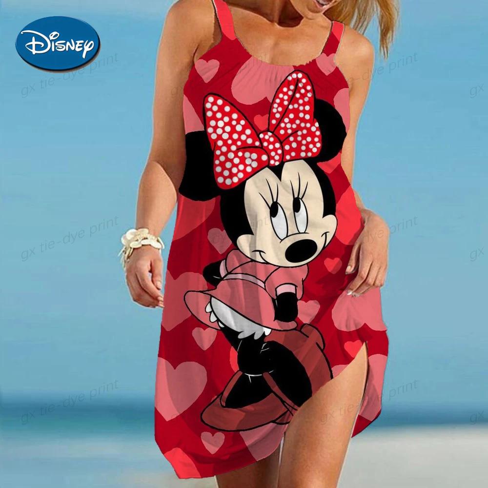 Lilo&Stitch lockeres Sommer-Strand-Langarmkleid Damen Disney Lilo&Stitch ärmelloses Trägerkleid langes Kleid Hosenträger 6XL red
