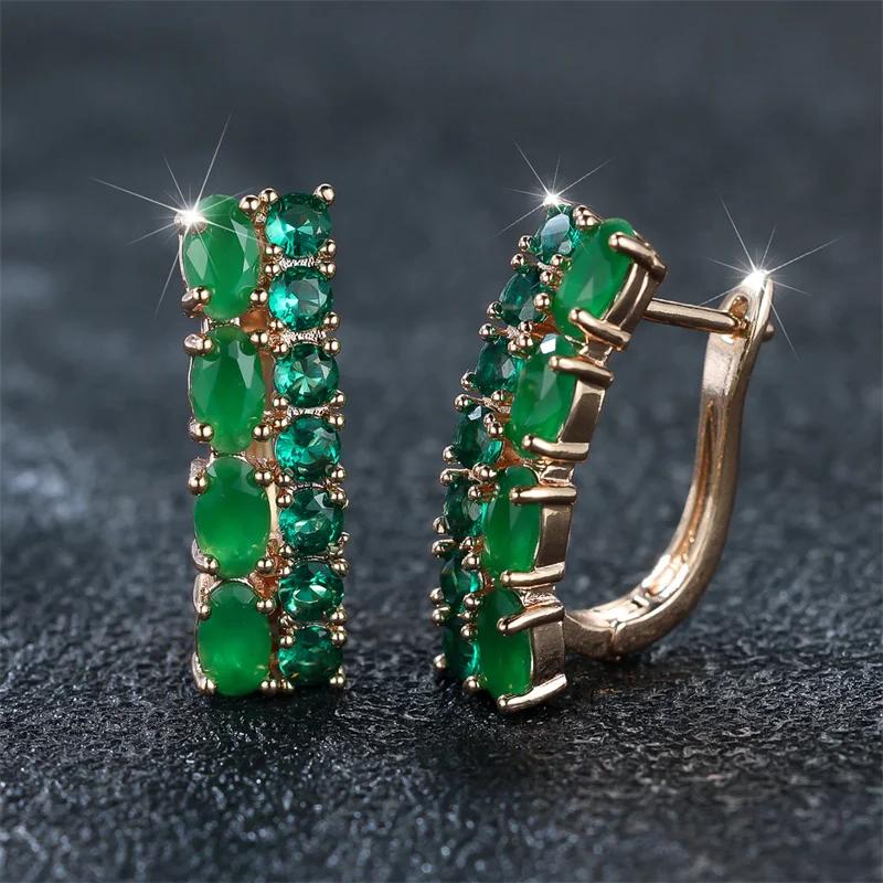 Elegante Grüne Zirkon Ohrringe Für Frauen Luxus Rose Gold Farbe Hochzeit Partei Schmuck Geschenke grün/gold