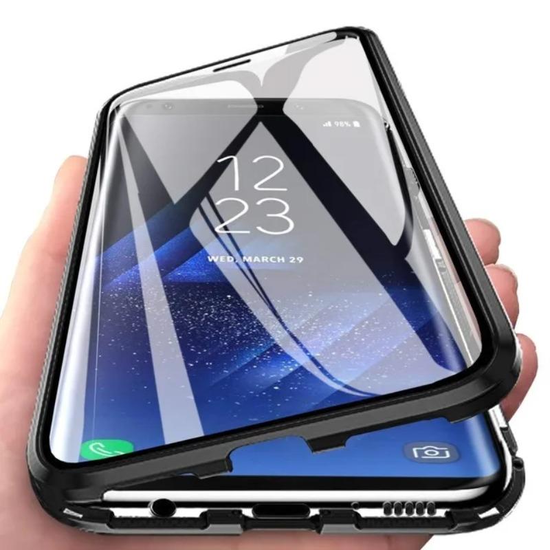 360 doppelseitige Glas-Metall-Magnethülle für Samsung Galaxy S22 S21 S23 S24 FE S25 Plus Ultra A16 A26 A25 A36 A35 A56 A55 5G Schutzhülle For Galaxy S21 Plus schwarz