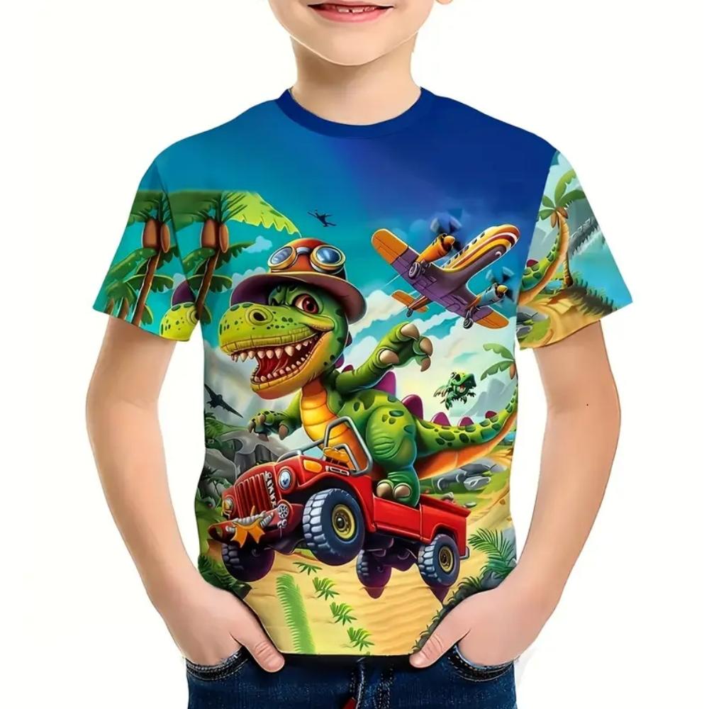 Kinder Jungen Kleidung 3D Cartoon Dinosaurier Grafik T-Shirts Lustige Kinderbekleidung Sommer Rundhals Kurzarm T-Shirts für Jungen 120