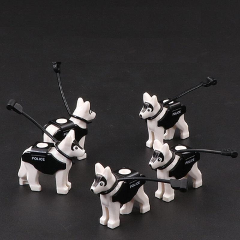 5PCS Polizei Hund SWAT MOC Tier Militär Waffen Figuren Teile Blöcke Montage Modell Gebäude Kits Spielzeug 5PCS weiß