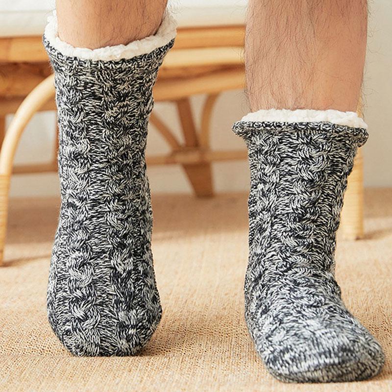 Baumwollsocken Hausschuhe Herren warmes Plüschfutter Memory-Schaum weiche Indoor-Hausschuhe Winter bequem rutschfest Heimschuhe 39 schwarz/grau