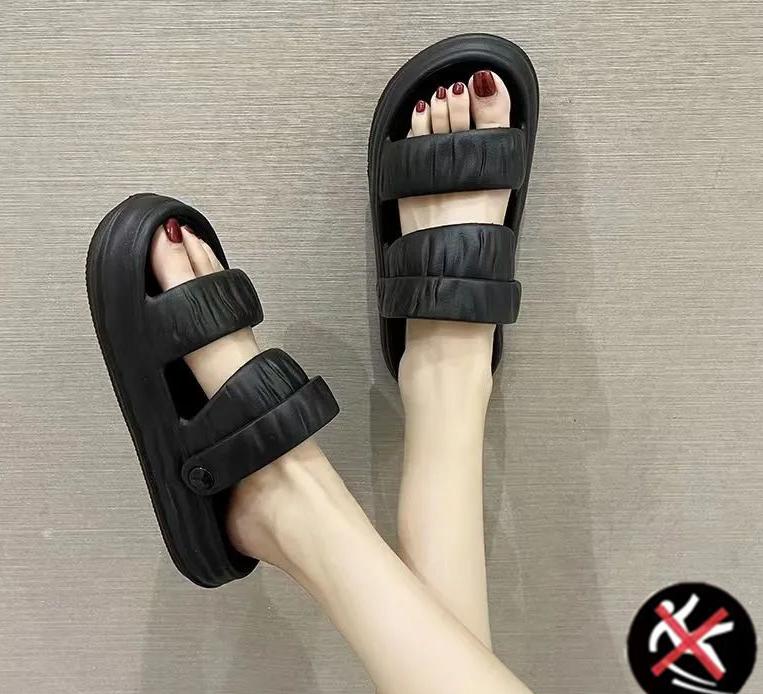 Mode dicken Boden leichte rutschfeste Outdoor zwei tragen Sandalen weibliche Outdoor-Strandschuhe 38-39 schwarz