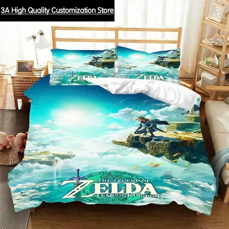 Zelda-Muster Bettwäsche-Set mit Bettbezug und Kissenbezug, 2- oder 3-teilig, verschiedene Größen, Bettdecken-Set, Bettbezug-Sets EU Single(135*200cm)3pcs
