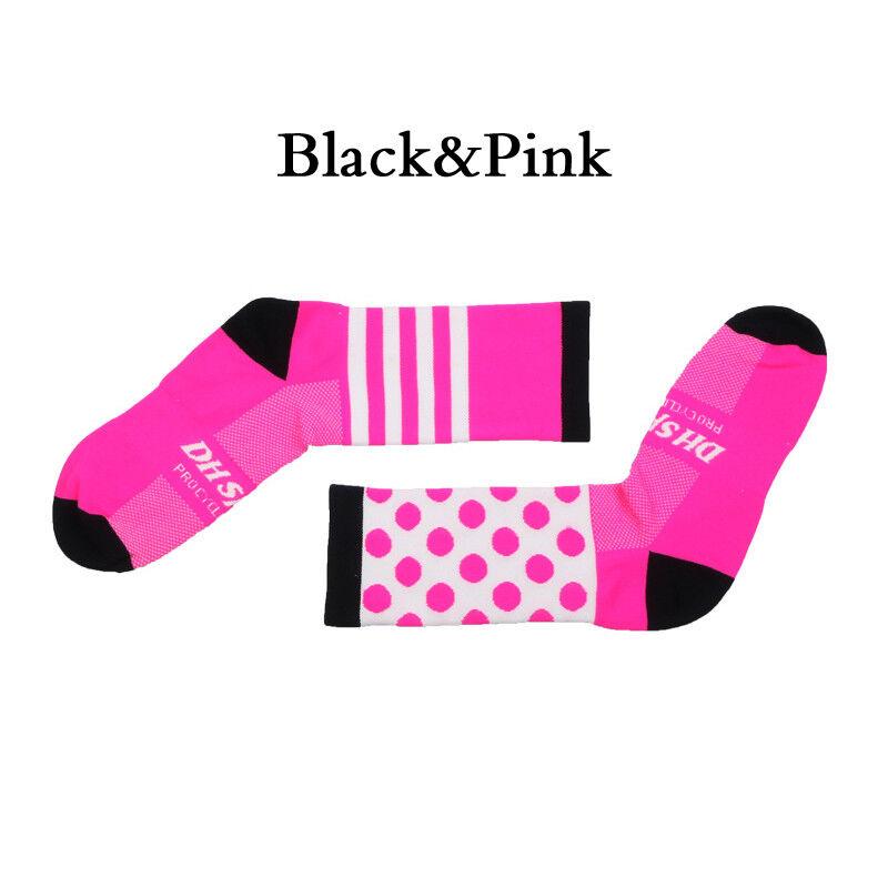 Männer Outdoor-Sport Radfahren Kompression Socken Unisex Atmungsaktive Fahrrad Socken Hot L schwarz/rosa