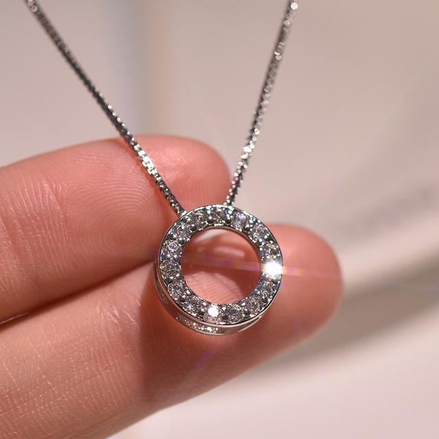 Echt 925 Sterling Silber Halskette Anhänger Schmuck Für Frauen Voller Diamant Kreis Anhänger Pierscionki 925 Silber Halskette Frauen silber