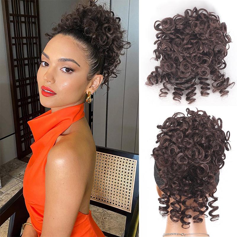 Messy Bun Haarteil elastischer Kordelzug lose Welle lockig Scrunchies Pferdeschwanz Verlängerung white