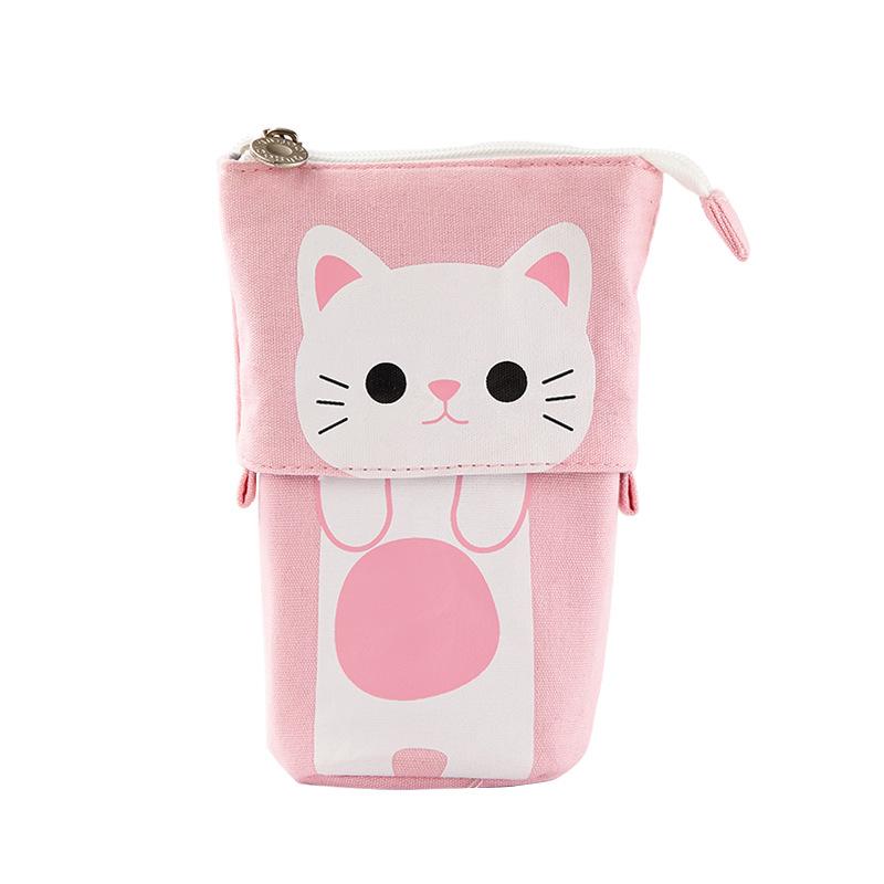 Kawaii Federmäppchen für Mädchen Jungen Reißverschluss Niedliche Katze Stiftebox Schulsachen Schreibwaren Geschenk Pop-Up Beutel Schlampermäppchen weiß