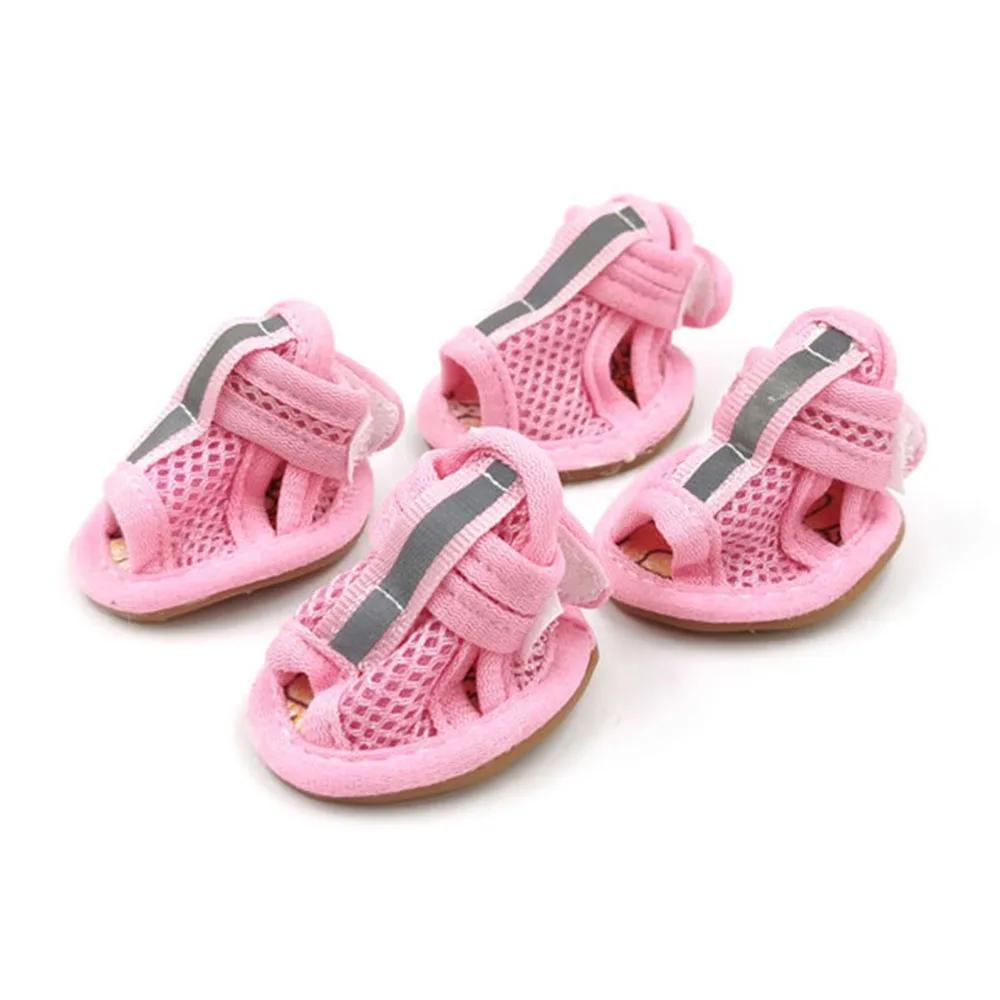 4 Stück Sommer-Haustiersandalen mit Gummisohle, Hunde-Sneakers, reflektierende, atmungsaktive Mesh-Hundeschuhe für kleine und mittelgroße Hunde, Sommer-Haustier-Outfits size 5 rosa