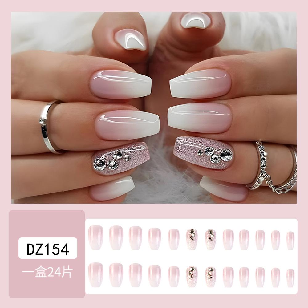 24 Stück/Set zum Aufdrücken von Nägeln, Diamant, langer Glitzer, Farbverlauf, künstliche Nägel, wasserfest, fertige Nägel, Qucik Nails Aufkleber