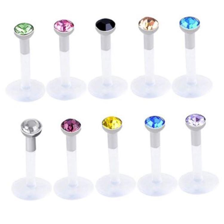 10 Stück viel Weiß 16 Ga Acryl CZ Kristall Labret Stud Monroe Bar Lippenring Piercing