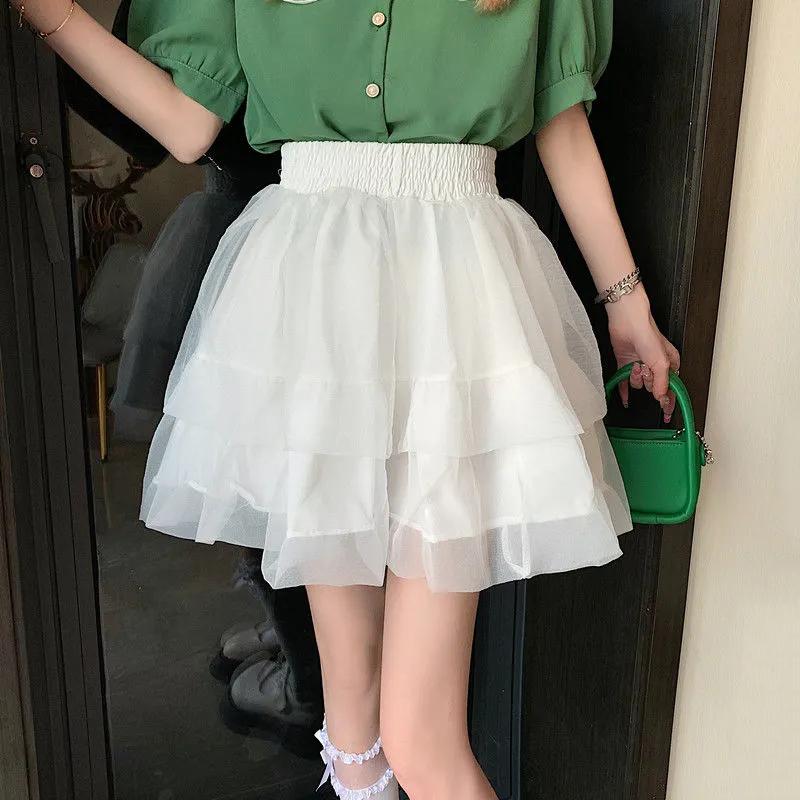 Frau Röcke Sommer Mode Plissee Tüll Röcke Mädchen Casual Tutu Rock Lolita Petticoat Brautjungfern Süße Party Mini Rock S weiß