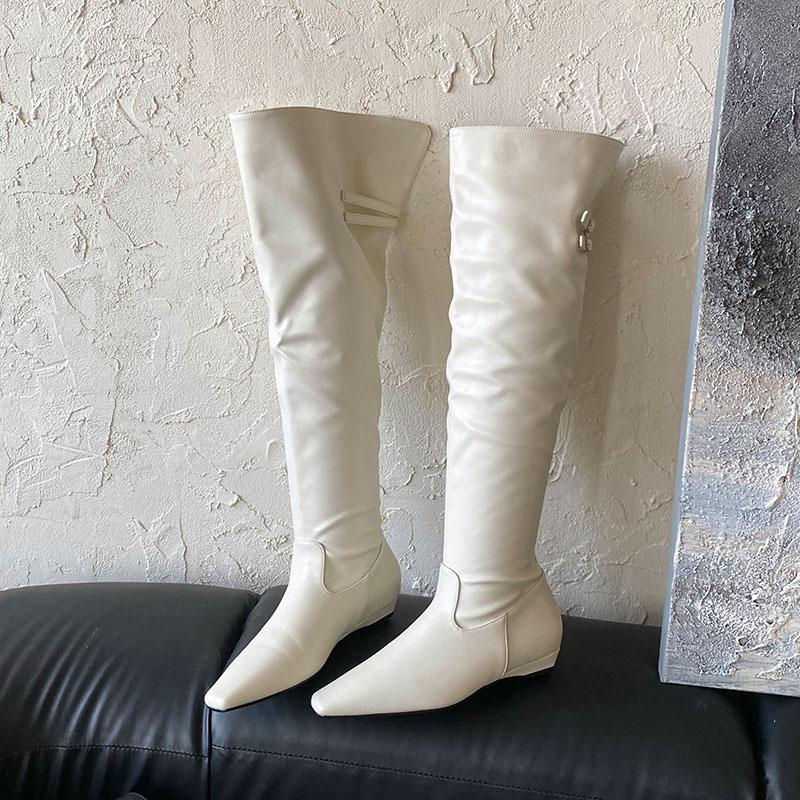 Mode Mode Spitzschuh Damen Kniehohe Stiefel Damen Slipper Schuhe Frauen Moderne Lange Stiefel Mit Schuhen Mit Höhenerhöhung 35 beige