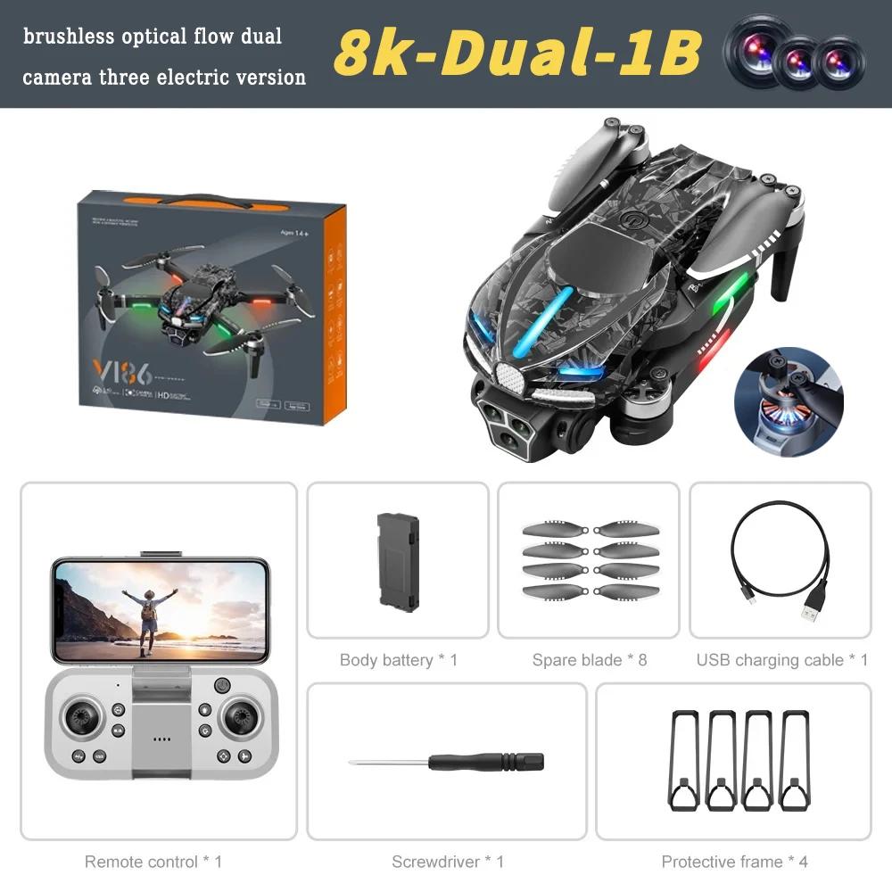 2025 Neu V186 Pro Drohne Professioneller Bürstenloser Motor Wifi Fpv Drei HD Luftaufnahmen FPV Hindernisvermeidung Quadcopter UAV Kinderspielzeug 1 battery schwarz